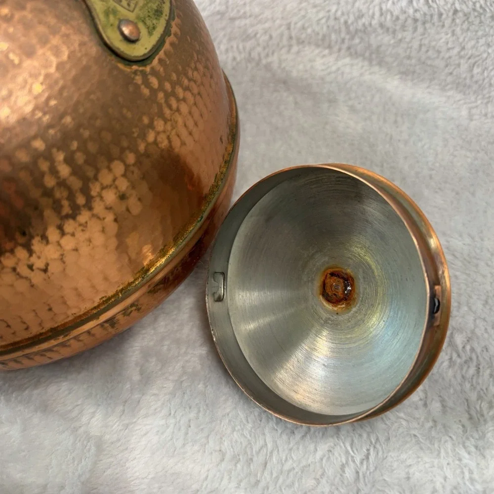 Vintage Hammered Copper Tea Kettle Brass Handle French Country Made in Portugal